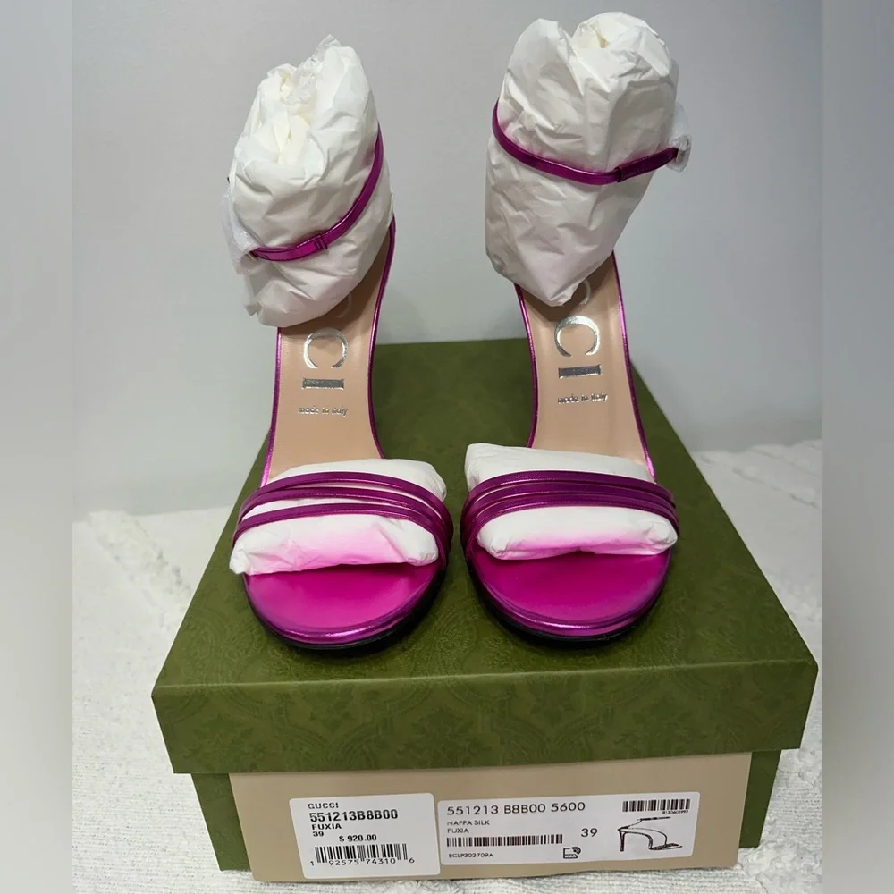 Gucci Heels Sandal Fuchsia Leather 💖 Size 39 - Picture 3 of 12